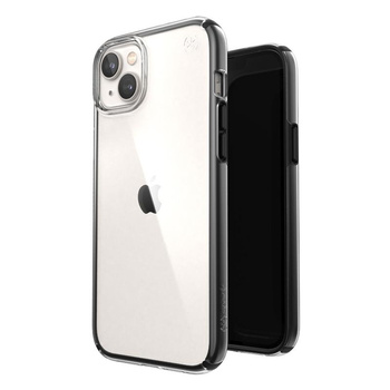 Speck Presidio Perfect-Clear avec Impact Geometry - Coque pour iPhone 15 Plus / 14 Plus avec revêtement MICROBAN (transparent / noir)