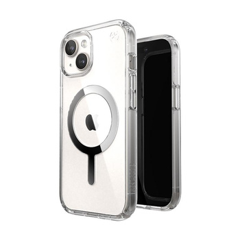Speck Presidio Perfect-Clear MagSafe - Case for iPhone 16e / iPhone 15 / iPhone 14 / iPhone 13 (Clear / Chrome Finish / Serene Silver)