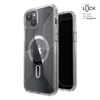 Speck Presidio Lux Grip ClickLock & Magsafe - iPhone 15 Plus Fall (Klar / Chrom-Finish / Serene Silber)