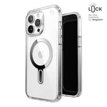 Speck Presidio Perfect-Clear ClickLock & Magsafe - Coque iPhone 15 Pro Max (Clair / Finition Chrome / Argent Serein)