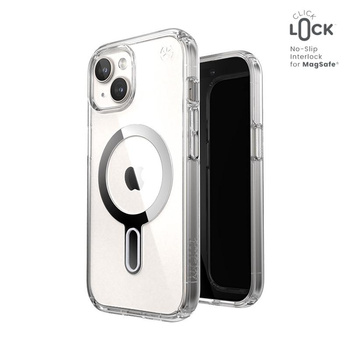Speck Presidio Perfect-Clear ClickLock & MagSafe - Etui iPhone 16e / iPhone 15 / iPhone 14 / iPhone 13 (Klar / Chrome Finish / Serene Silver)