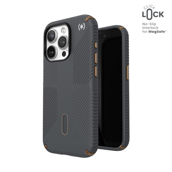 Speck Presidio2 Grip ClickLock & MagSafe - iPhone 15 Pro Tasche (Holzkohle Grau / Cool Bronze)