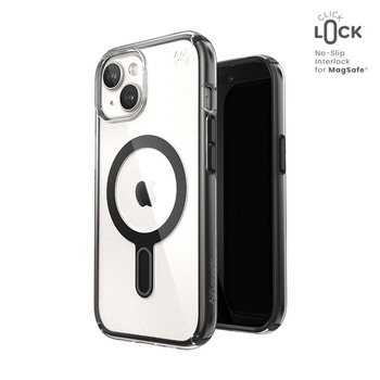 Speck Presidio Perfect-Clear ClickLock & MagSafe - Case iPhone 16e / iPhone 15 / iPhone 14 / iPhone 13 (Clair / Noir givré / Gris ardoise)