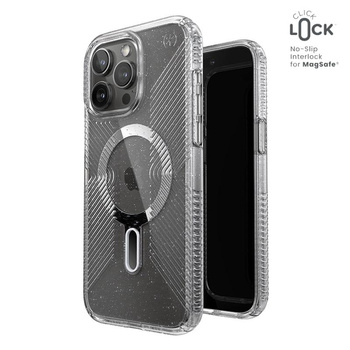 Speck Presidio Lux Grip ClickLock & Magsafe - Coque iPhone 15 Pro Max (Clair / Finition Chrome / Argent Serein)
