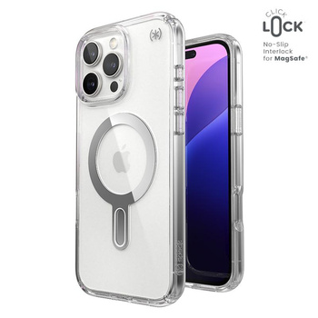 Speck Presidio Perfect-Clear ClickLock & MagSafe - Coque iPhone 16 Pro Max (Clair / Finition Chrome / Argent Serein)