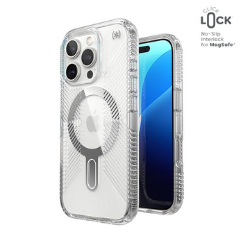 Speck Presidio Perfect-Clear Grip ClickLock & MagSafe - Hülle iPhone 16 Pro (Clear / Chrome Finish / Serene Silver)