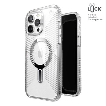 Speck Presidio Perfect-Clear Grip ClickLock & MagSafe - Case iPhone 15 Pro Max (Klar / Chrom-Finish / Serene Silber)