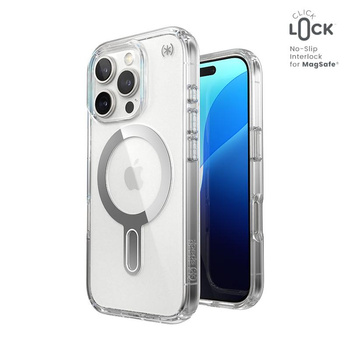 Speck Presidio Perfect-Clear ClickLock & MagSafe - iPhone 16 Pro Case (Clair / Finition Chrome / Argent Serein)