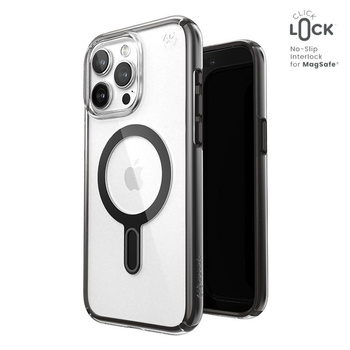 Speck Presidio Perfect-Clear ClickLock & Magsafe - iPhone 15 Pro Max Case (Clear / Frosted Black / Slate Grey)