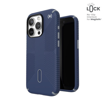 Speck Presidio2 Grip ClickLock & MagSafe - Coque pour iPhone 15 Pro (Bleu côtier / Gris poussière)