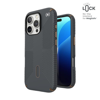 Speck Presidio2 Grip ClickLock & MagSafe - Coque iPhone 16 Pro (Gris anthracite / Bronze froid / Blanc)